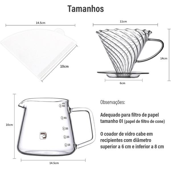 Imagem de Jarra Com Suporte Coador Filtro De Vidro Borossilicato Para Café 500ml Kit de Preparo de Café V60