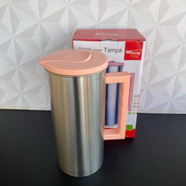 Jarra de inox rosa com alça e tampa grande 1,6 litro para água ou suco de cozinha - clink Imagem de Jarra de inox rosa com alça e tampa grande 1,6 litro para água ou suco de cozinha