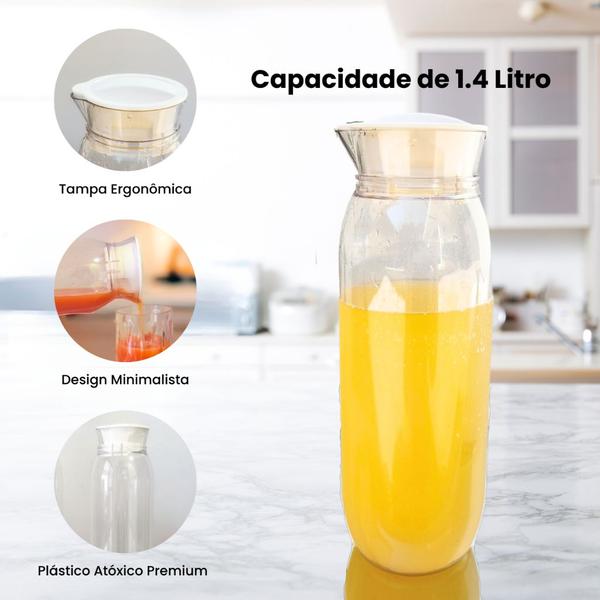 Imagem de Jarra de Plástico Transparente Com Tampa 1.4 litro Agua Suco Plastica Acrílico Resistente Premium Decoração