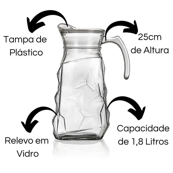 Imagem de Jarra De Suco 1,8 Litros Relevo Em Vidro Com Tampa Plástica