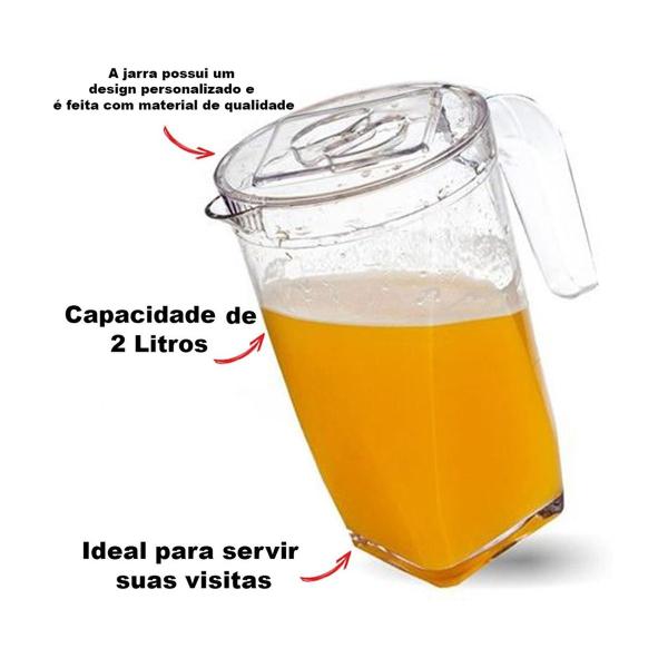 Imagem de Jarra de Suco 2 Litros Acrilico Cristal Para Água Refresco Transparente com Bico e Tampa