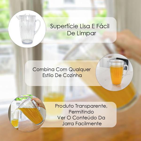 Imagem de Jarra De Suco Água Refresco Em Acrílico Com Tampa Transparente 2 Litros