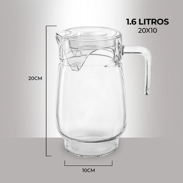 Imagem de Jarra de Vidro 1,6L com Tampa de Acrílico para Água e Suco