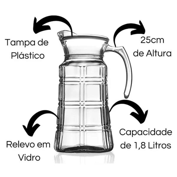 Imagem de Jarra De Vidro 1,8l Com Tampa Com Tampa De Plástico Suco  - clink