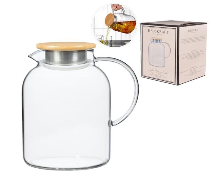 Jarra De Vidro Borossilicato Com Tampa Bambu 1,5 Litro Suco - Hauskraft Jarra De Vidro Borossilicato Com Tampa Bambu 1,5 Litro Suco - Hauskraft