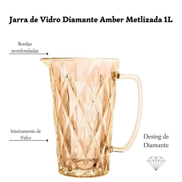 Imagem de Jarra de Vidro Diamante Amber Metalizada 1L