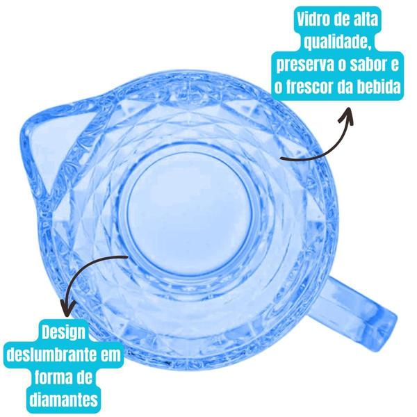 Imagem de Jarra De Vidro Diamante Chique 1,2l Elegante Para Suco Agua Azul - 123Util