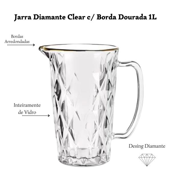 Imagem de Jarra de Vidro Diamante Clear c/ Borda Dourada 1L