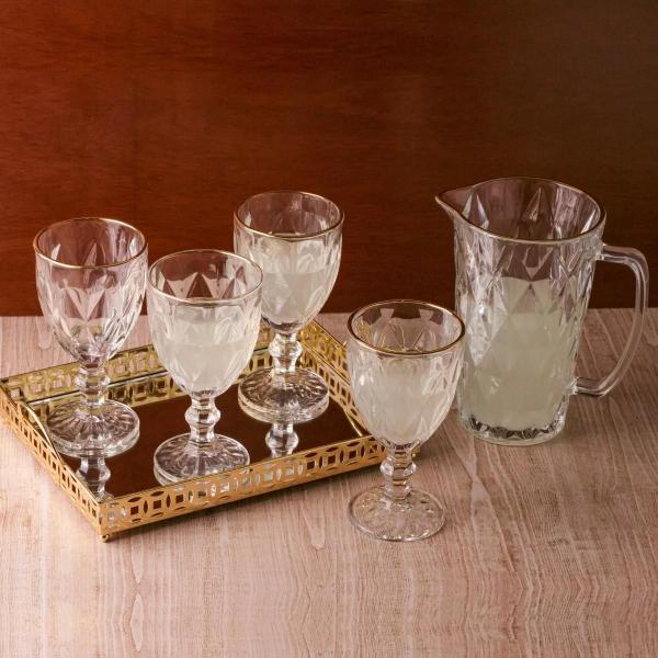 Jarra De Vidro Diamond Fio De Ouro Lyor 1L Para Bebidas 20Cm Imagem de Jarra De Vidro Diamond Fio De Ouro Lyor 1L Para Bebidas 20Cm