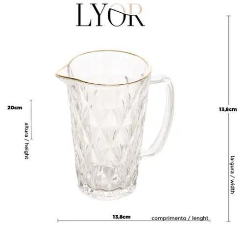 Imagem de Jarra De Vidro Diamond Fio De Ouro Lyor 1L Para Bebidas 20Cm