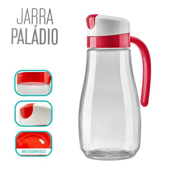 Imagem de Jarra De Vidro Paládio Com Tampa Hermética e Alça Suco Água 950ml