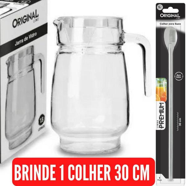 Imagem de Jarra De Vidro Para Suco Com 1,8 litros + Colher Bailarina 30 cm - Original Line