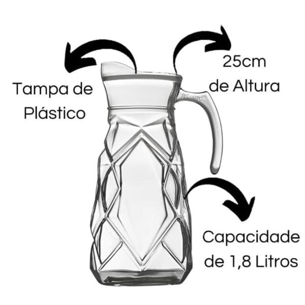 Imagem de Jarra De Vidro Para Suco ou Água Com Tampa Acrílica 1,8 Litros - Ei Brasil