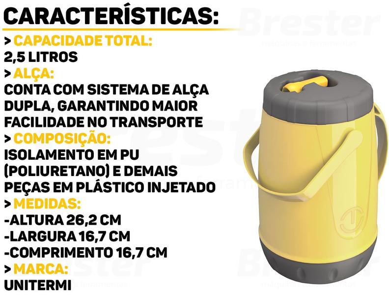 Jarra Garrafa Térmica Pávia 2,5 Litros Unitermi Imagem de Jarra Garrafa Térmica Pávia 2,5 Litros Unitermi