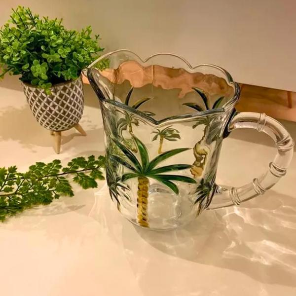 Jarra Palmeira Vidro 1,2 Litros Útil Bazar 1200ml Palm Hand Paiting Cristal Imagem de Jarra Palmeira Vidro 1,2 Litros Útil Bazar 1200ml Palm Hand Paiting Cristal