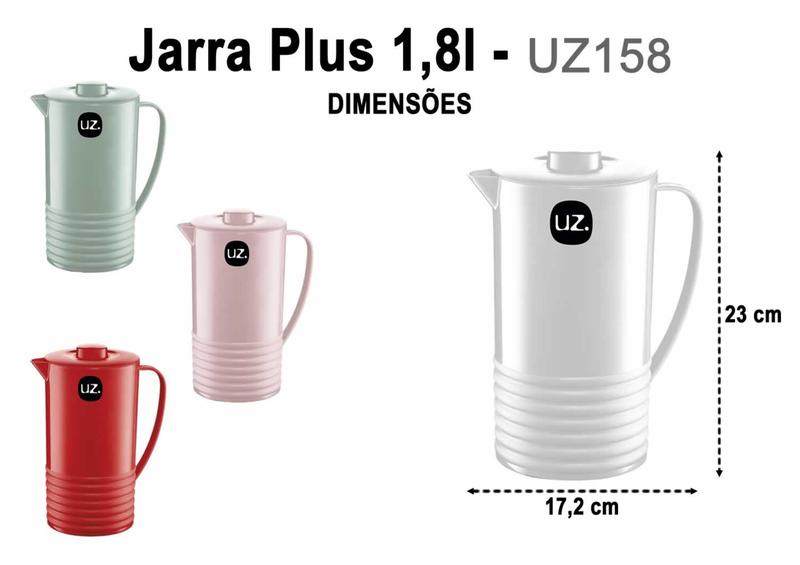 Imagem de Jarra para Suco Água Plus 1,8 Litros Plástico Cor Sólido UZ