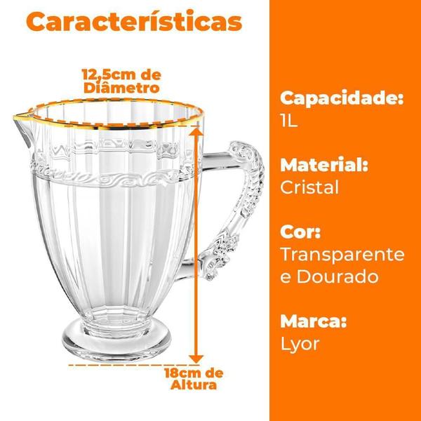 Imagem de Jarra Suco E Água Em Cristal Transparente Imperial Fio Ouro