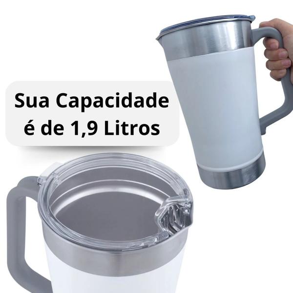 Imagem de Jarra Termica 1,9l Aco Inox com Tampa Branca Jug Mor Parede Dupla Copo Termico Gigante Caneca Cerveja Cafe