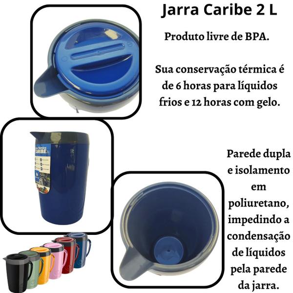 Imagem de Jarra Térmica Suqueira com tampa Garrafa Chá Suco Água Caribe 2L Unitermi