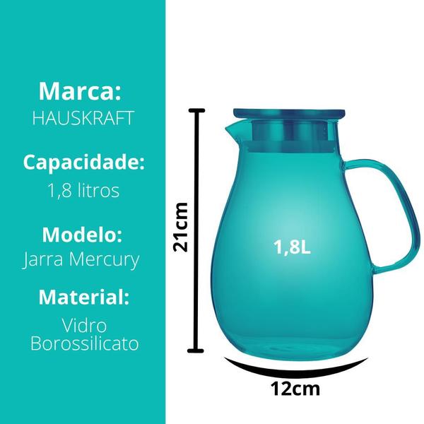 Imagem de Jarra Vidro Borossilicato Tampa Inox Água Drink Suco 1,8l