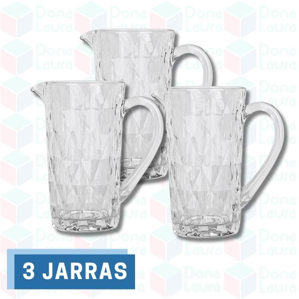 Imagem de Jarras Moderno Diamante 1 Litro Transparente Com Alça 3 Peças