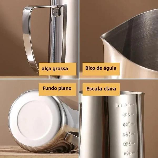 Jarro de Aço Inoxidável para Espumar Leite - Ideal para Café Latte e Cappuccino Imagem de Jarro de Aço Inoxidável para Espumar Leite - Ideal para Café Latte e Cappuccino
