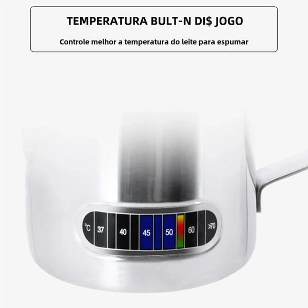 Imagem de Jarro de Espuma de Leite de Aço Inoxidável 12/20 oz com Display de Temperatura - Ideal para Latte Art