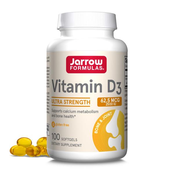 Imagem de Jarrow Fórmulas Vitamina D3 2500 UI, Softgels, Saúde Óssea, Função Imune & Suporte ao Metabolismo de Cálcio, 100 Contagem