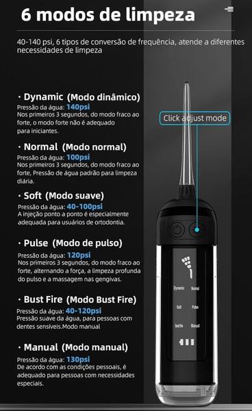 Imagem de Jato Limpeza Irrigador Bucal Dental Dentes Gengival Portátil