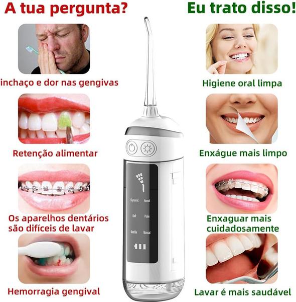 Imagem de Jato Limpeza Irrigador Bucal Dental Dentes Gengival Portátil Tela de Exibição Recarregável USB 6 modos 4 bicos Digital