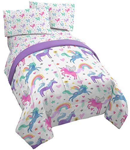 Imagem de Jay Franco Unicorn Rainbow 4 Piece Twin Bed Set - Inclui Edredom e Conjunto de Lençóis - Microfibra Super Suave Resistente ao Desbotamento