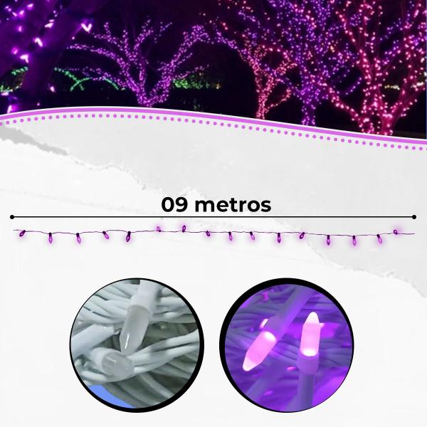 Imagem de JDK Pisca Pisca Gota Natal 8F Roxo 100 Leds 9m 6w Decoração natalina iluminação festa Comércio papai noel casamento acessório