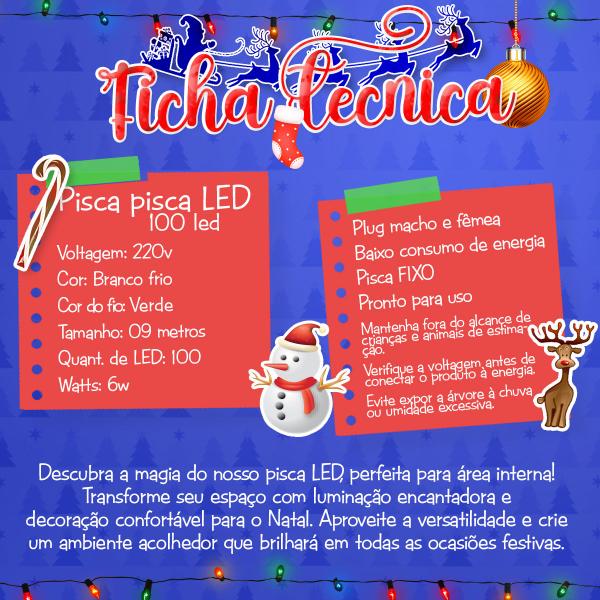 Imagem de JDK Pisca Pisca Natal Fixo Branco Frio 220v 100 Leds 9m Fio VD Decoração natalina iluminação festa Comércio papai noel casamento acessório