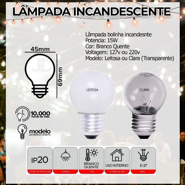 Imagem de JDK Varal Cordão De Luzes Gambiarra de 80 Metros Com Lampadas Leitosa 15w