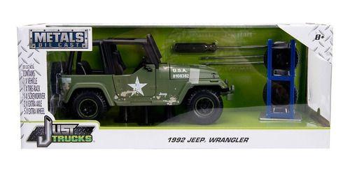 Jeep Wrangler 1992 Verde C/ Jogo Rodas Extras Jada 1/24 Imagem de Jeep Wrangler 1992 Verde C/ Jogo Rodas Extras Jada 1/24