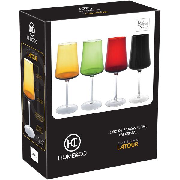 Imagem de JG 2PÇ TAÇAS VINHO ÁGUA HOME&CO LATOUR VIDRO 460ml 24x9x9cm PRETO