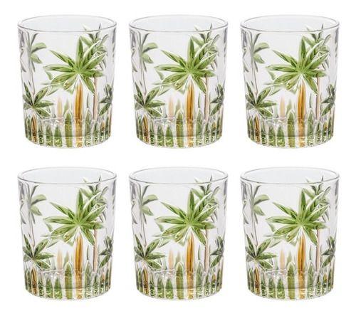 Imagem de Jg 6 Copos baixos Cristal Wolff Palm Tree Hand Paint 340ml