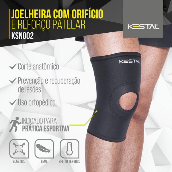 Imagem de Joelheira Neoprene Longa C Reforço Patelar Preta/Bege Kestal