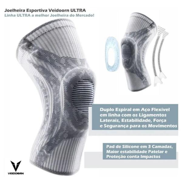 Imagem de Joelheira Ultra Tricô Pad Silicone E Aço Flexível - Veidoorn Articulada Spandex Fisioterapia 3D