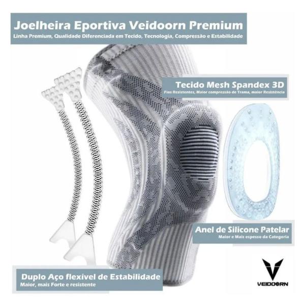 Imagem de Joelheira Ultra Tricô Pad Silicone E Aço Flexível - Veidoorn Articulada Spandex Fisioterapia 3D