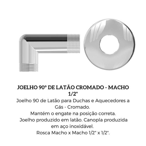 Imagem de Joelho 90 De Latão Metal Cromado Rosca Macho X Macho 1/2