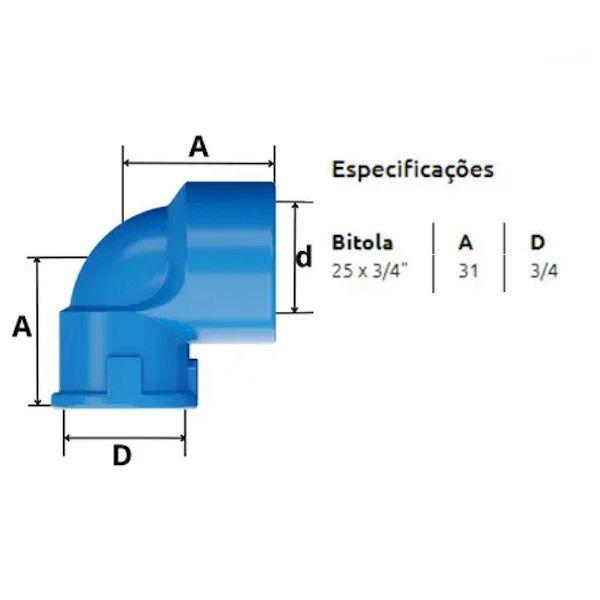 Imagem de Joelho Azul Soldável x Rosca c Bucha Latão 90º 25 x 3/4