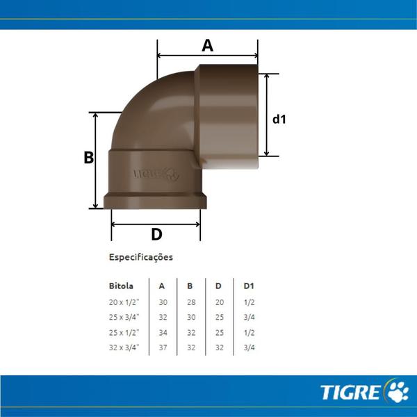 Imagem de Joelho De 90 Soldável Roscável PVC Marrom Tubos Água Fria 3/4" Polegadas 25mm Tigre