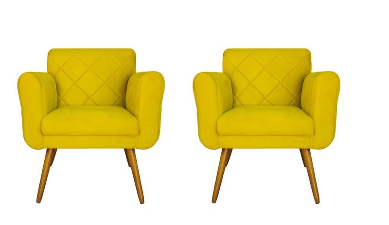 Imagem de Jogo 02 Poltronas Estofadas Decorativas Para Consultório Isabella Corano Amarelo - DL DECOR