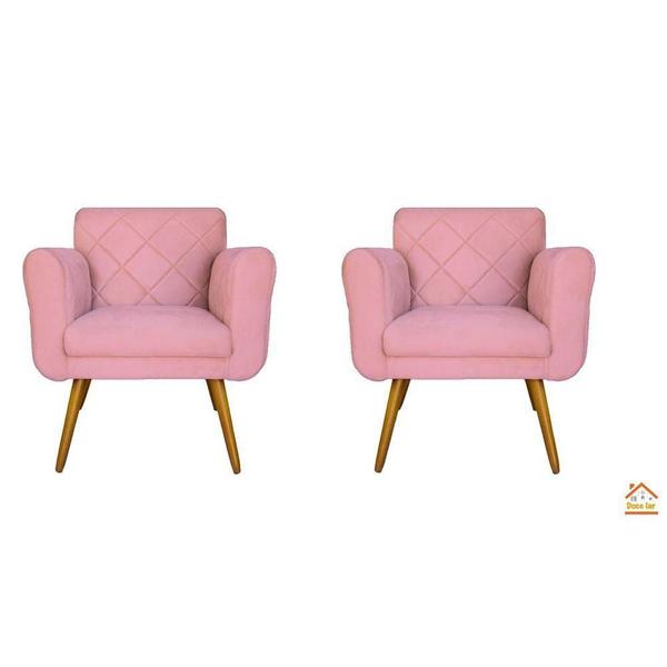 Imagem de Jogo 02 Poltronas Estofadas Decorativas Para Consultório Isabella Suede Rosa- DL DECOR