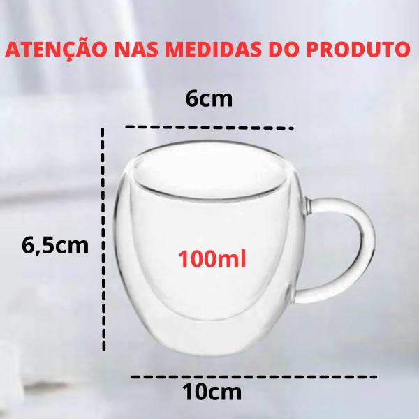 Imagem de Jogo 04 Xícaras Duplo Vidro Isolante Parede Dupla 100 Ml Kit Copo Transparente Para Bebida Quente E Fria Café Chá Suco