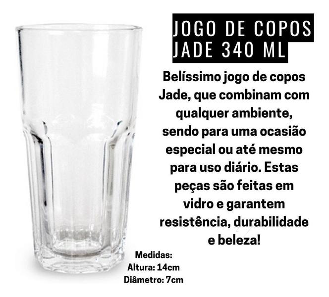 Imagem de Jogo 06 copos vidro grosso 340 ml luxo  resistente agua suco