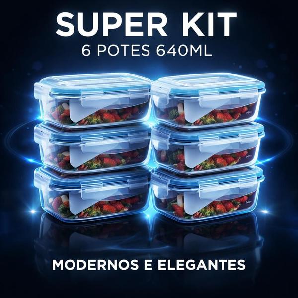 Jogo 06 Pote Vidro Hermético Marmita Mantimentos Tampa 640ml - BelaKaza