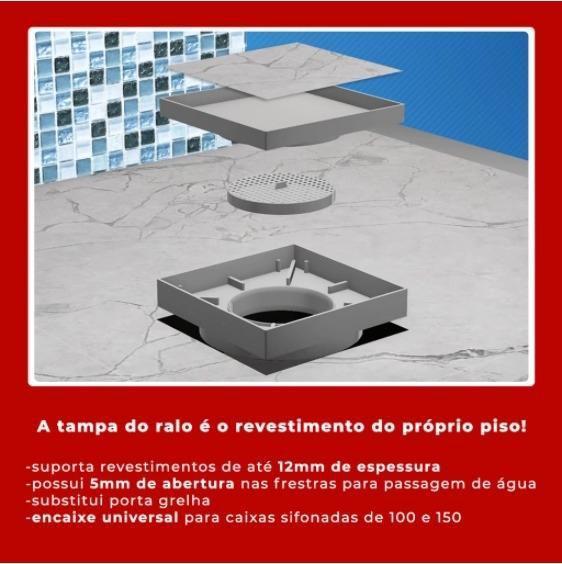 Jogo 06 Ralo 10X10 Oculto Porcelanato Inteligente Branco - Ralo Invisível Imagem de Jogo 06 Ralo 10X10 Oculto Porcelanato Inteligente Branco