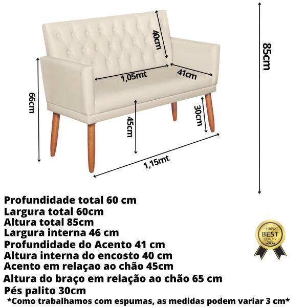 Imagem de Jogo 1 Namoradeira 2 Poltronas Capitone com Puff material sintético para Sala de Estar Sala pequena resistente